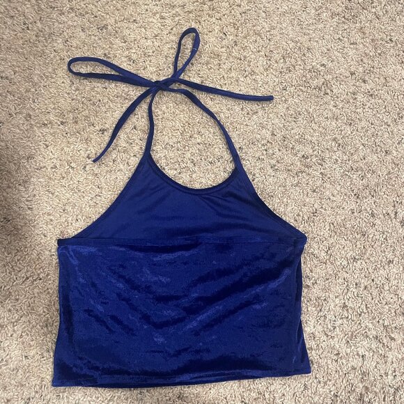 OMighty Blue Velvet Cropped Halter Top - Picture 3 of 4